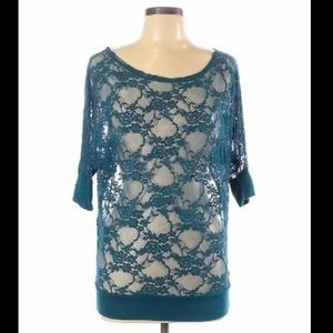 Papaya Lace Short Sleeve Top, Large